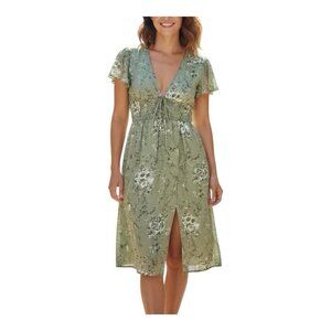 27 Miles Malibu Green Floral Boho Dress Small Short Sleeve Tie Front Cottagecore